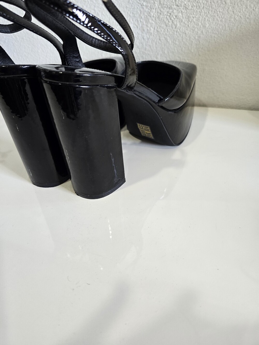 Jeffrey Campbell Black Patent Square Toe Ankle Strap Block Heels - Picture 6 of 7